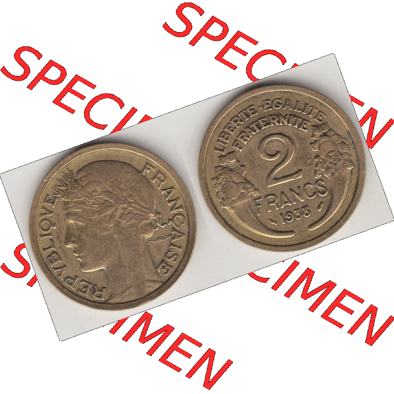 Münze Frankreich Umlaufmünzen Sammlung in PNG 1931-1941, 2 Franken 1938-1 LIBERTE EGALITE FRATERNITE (3) - Digitales Münzen-Bildmaterial einer französischen Francs Münze... Sammlung