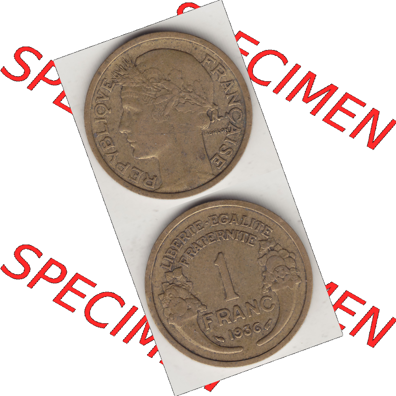 Münze Frankreich Umlaufmünzen Sammlung in PNG 1931-1941, 1 Franken, 1 Franc, 1936-1 LIBERTE EGALITE FRATERNITE (4) - Digitales Münzen-Bildmaterial einer französischen... Sammlung