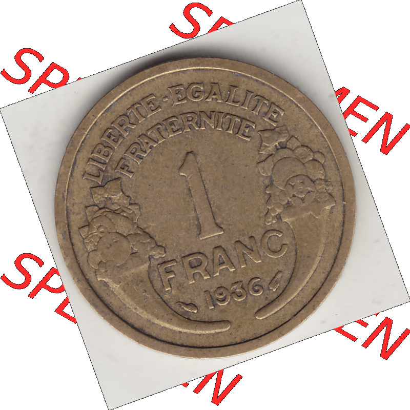 Münze Frankreich Umlaufmünzen Sammlung in PNG 1931-1941, 1 Franken, 1 Franc, 1936-1 LIBERTE EGALITE FRATERNITE (2) - Digitales Münzen-Bildmaterial einer französischen... Sammlung