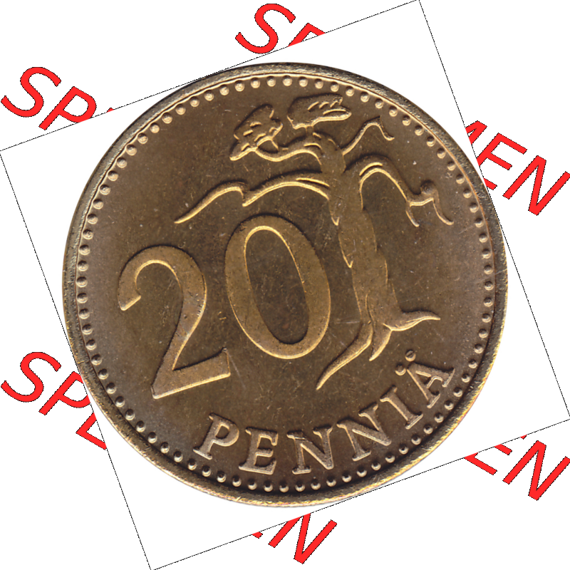 Münze Finnland / SUOMI Umlaufmünzen Sammlung in PNG 1963-1990, 20 Penny Zwanzig Penniä 1980-01, SUOMEN TASAVALTA (6) - Digital Münzen-Bildmaterial einer Münze... Sammlung