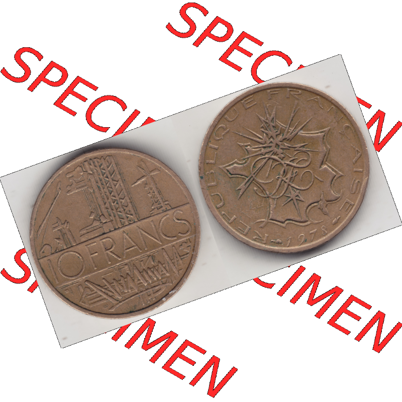 Münze Frankreich Umlaufmünzen Sammlung in PNG 1974-1987, 10 Franken-Francs 1978 I. (3) - Digitales Münzen-Bildmaterial einer französischen Francs Münze aus... Sammlung