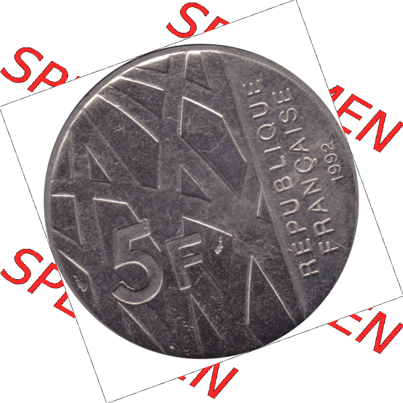 Münze Frankreich Umlaufmünzen Sammlung in PNG 1992-1992, 5 Francs Franken in Nickel 1992-01 (5) - Digitales Münzen-Bildmaterial einer französischen Francs Münze... Sammlung