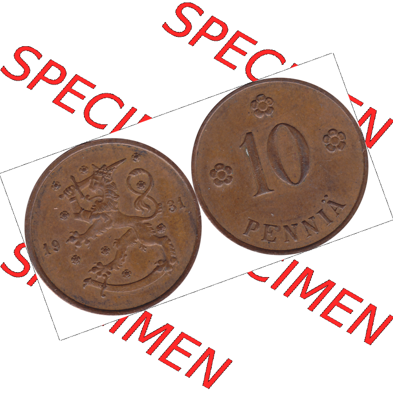 Münze Finnland / SUOMI Umlaufmünzen Sammlung in PNG 1919-1940, 10 Penny, Penniä 1931 (7) - Digital Münzen-Bildmaterial einer Münze aus Finnland in farbige... Sammlung