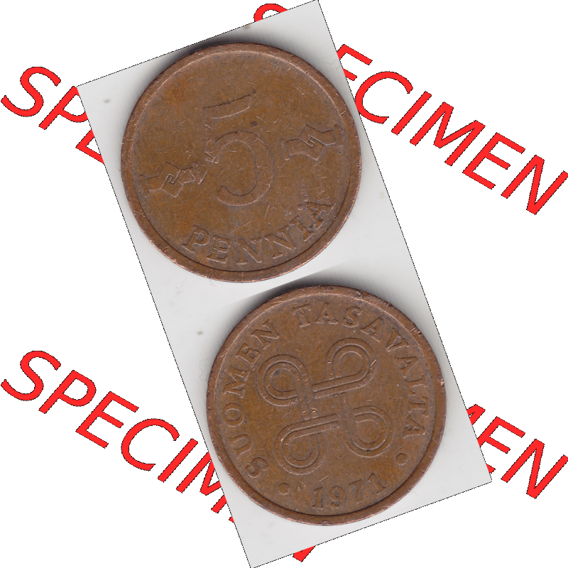 Münze Finnland / SUOMI Umlaufmünzen Sammlung in PNG 1963-1977, 5 Penniä 1971 (4) - Digital Münzen-Bildmaterial einer Münze aus Finnland in farbige mit einen... Sammlung