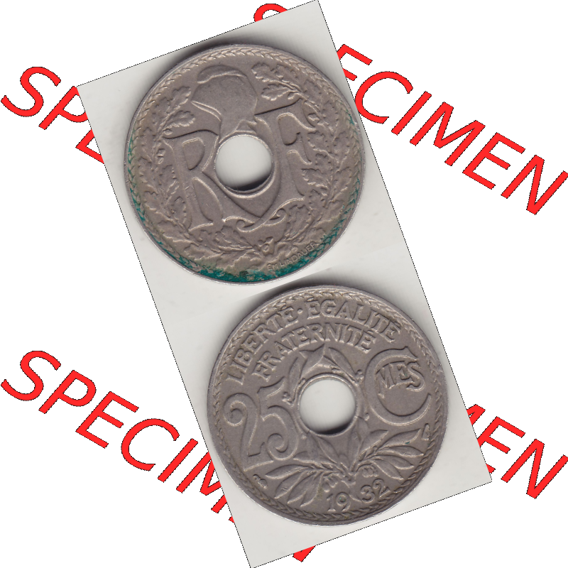 Münze Frankreich Umlaufmünzen Sammlung in PNG 1917-1937, 25 Cmes, Centimes 1932-1 LIBERTE EGALITE FRATERNITE (4) - Digitales Münzen-Bildmaterial einer französischen... Sammlung