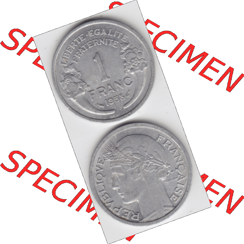 Münze Frankreich Umlaufmünzen Sammlung in PNG 1941-1959, 1 Francs, Franken 1958 (4) - Digitales Münzen-Bildmaterial einer französischen Francs Münze aus Frankreich... Sammlung