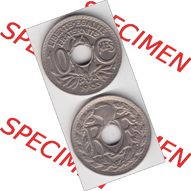 Münze Frankreich Umlaufmünzen Sammlung in PNG 1917-1938, 10 Centimes, Cent 1933 (4) - Digitales Münzen-Bildmaterial einer französischen Francs Münze aus Frankreich... Sammlung