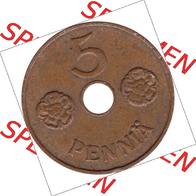 Münze Finnland / SUOMI Umlaufmünzen Sammlung in PNG 1941-1943, 5 Penny, Penniä, Kupfer 1941-1 (6) - Digital Münzen-Bildmaterial einer Münze aus... Sammlung