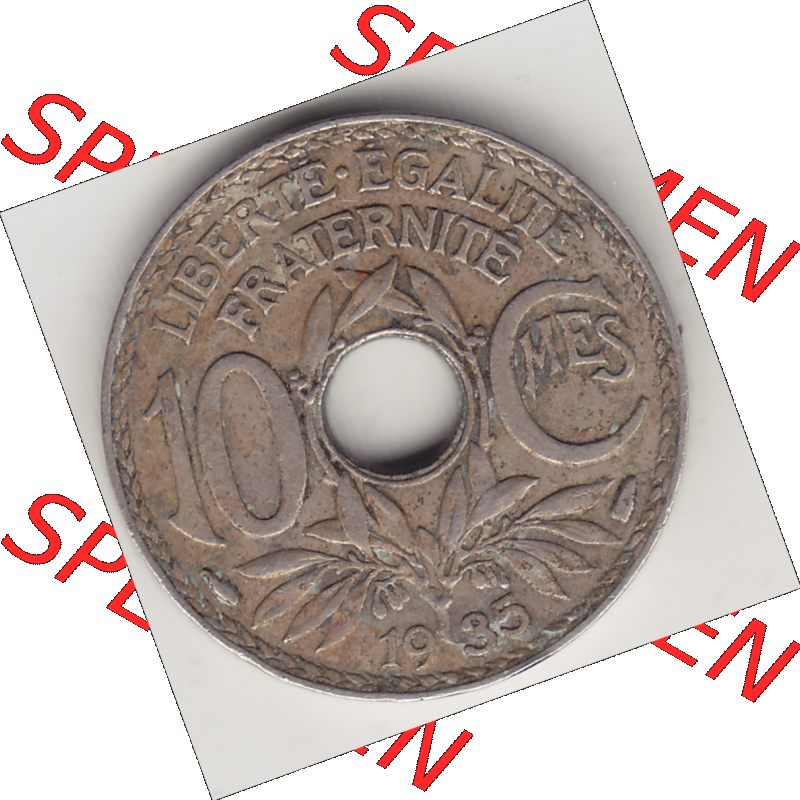 Münze Frankreich Umlaufmünzen Sammlung in PNG 1917-1938, 10 Centimes - Cmes 1935-2 (2) - Digitales Münzen-Bildmaterial einer französischen Francs Münze aus Frankreich... Sammlung