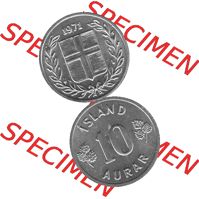 Alte Münze Island Umlaufmünze 1970-1974, 10 Aurar 1974-01, 10 Isländische Aurar Graustufen. Vorderseite und Rückseite in Graustufen der Münze aus Island,... Sammlung