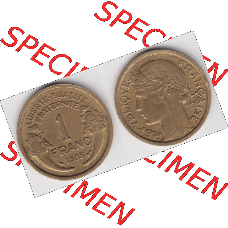 Münze Frankreich Umlaufmünzen Sammlung in PNG 1931-1941, 1 Francs, Franken 1938 (3) - Digitales Münzen-Bildmaterial einer französischen Francs Münze aus Frankreich... Sammlung