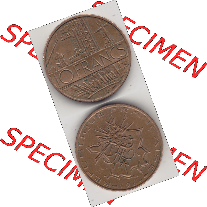 Münze Frankreich Umlaufmünzen Sammlung in PNG 1974-1987, 10 Franken-Francs 1984 (4) - Digitales Münzen-Bildmaterial einer französischen Francs Münze aus Frankreich... Sammlung