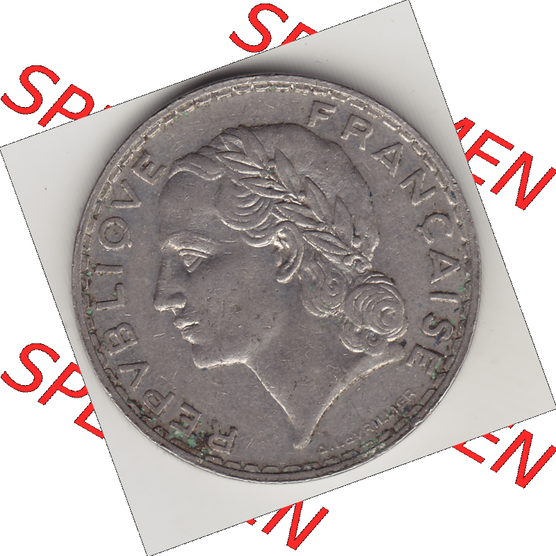 Münze Frankreich Umlaufmünzen Sammlung in PNG 1933-1938, 5 Franken - Francs RF 1933 (1) - Digitales Münzen-Bildmaterial einer französischen Francs Münze aus Frankreich... Sammlung