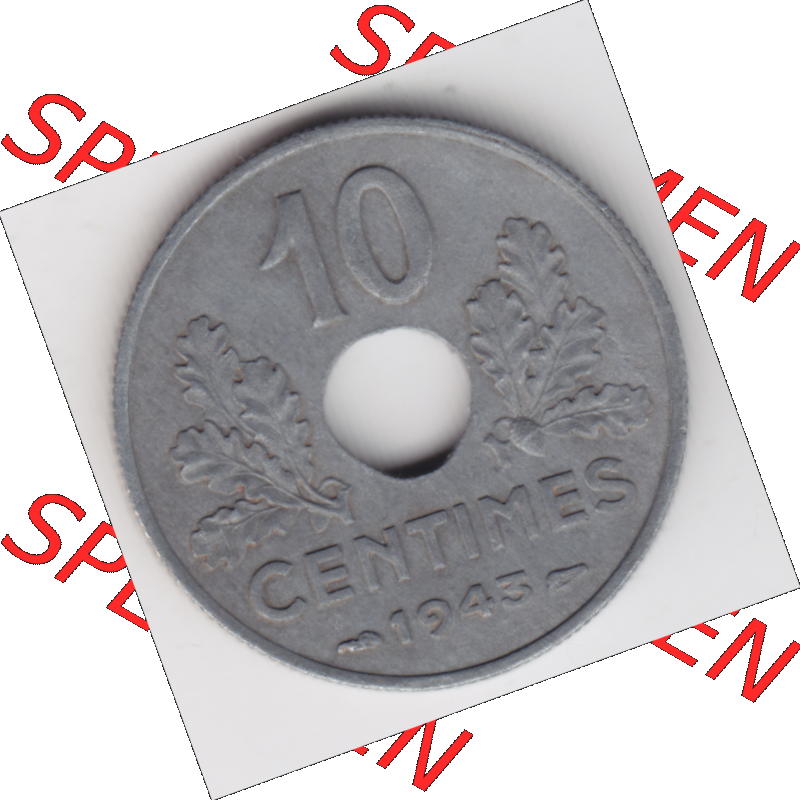 Münze Frankreich Umlaufmünzen Sammlung in PNG 1941-1943, 10 Centimes, Etat Francais 1943 (1) - Digitales Münzen-Bildmaterial einer französischen Francs Münze... Sammlung