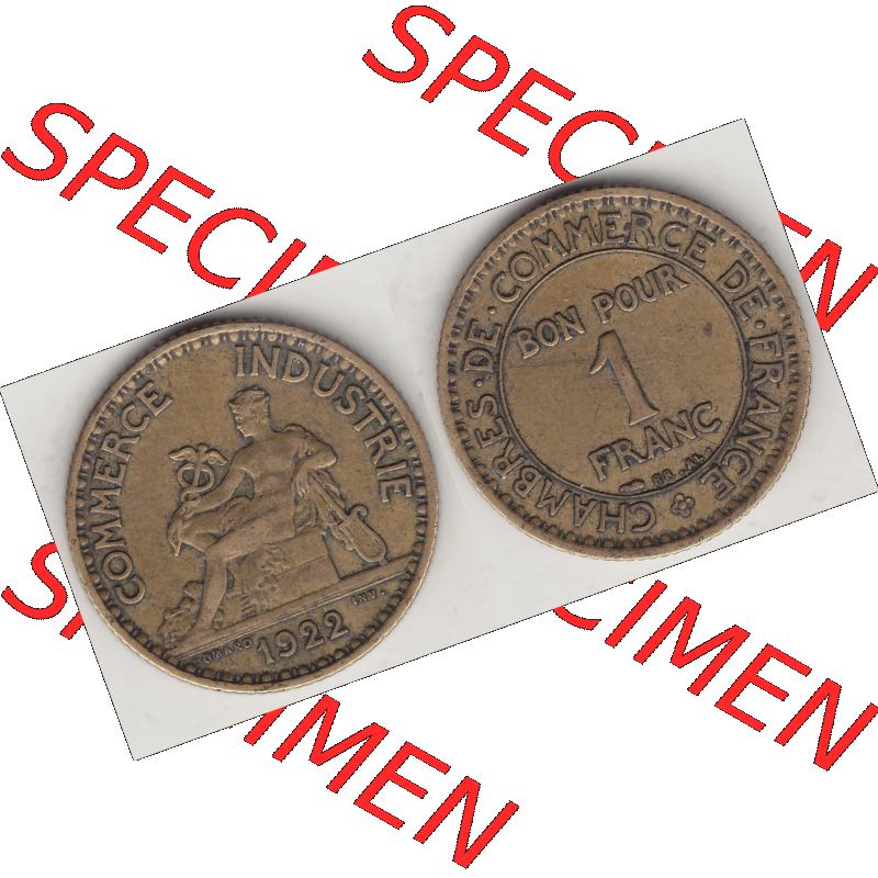Münze Frankreich Umlaufmünzen Sammlung in PNG 1922-1927, 1 Franken, BON POUR One Franc, 1922-2 CHAMBRES DE COMMERCE DE FRANCE (3) - Digitales Münzen-Bildmaterial... Sammlung