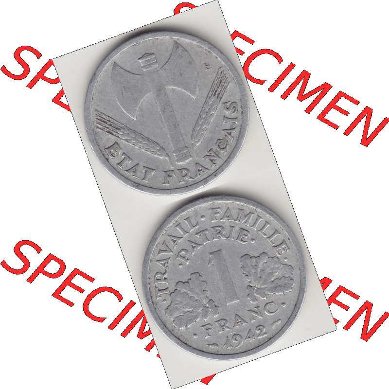 Münze Frankreich Umlaufmünzen Sammlung in PNG 1942-1944, 1 Franken - Francs 1942 (4) - Digitales Münzen-Bildmaterial einer französischen Francs Münze aus Frankreich... Sammlung
