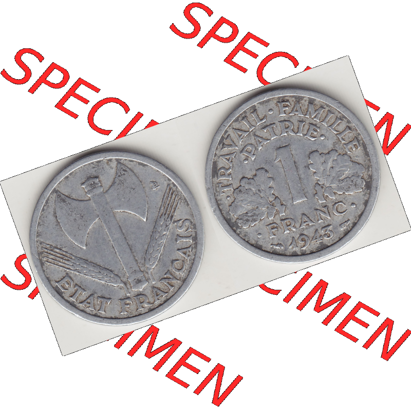 Münze Frankreich Umlaufmünzen Sammlung in PNG 1942-1944, 1 Franken - Francs 1943-1 (3) - Digitales Münzen-Bildmaterial einer französischen Francs Münze aus Frankreich... Sammlung