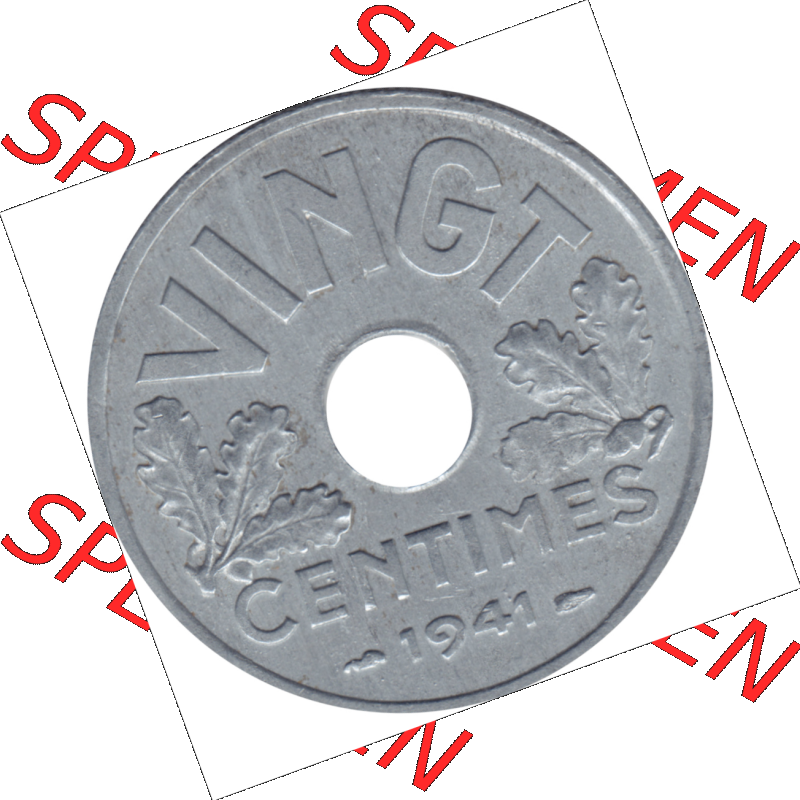 Münze Frankreich Umlaufmünzen Sammlung in PNG 1941-1941, VINGT 20 Centimes, Cent-01 (5) - Digitales Münzen-Bildmaterial einer französischen Francs Münze aus... Sammlung