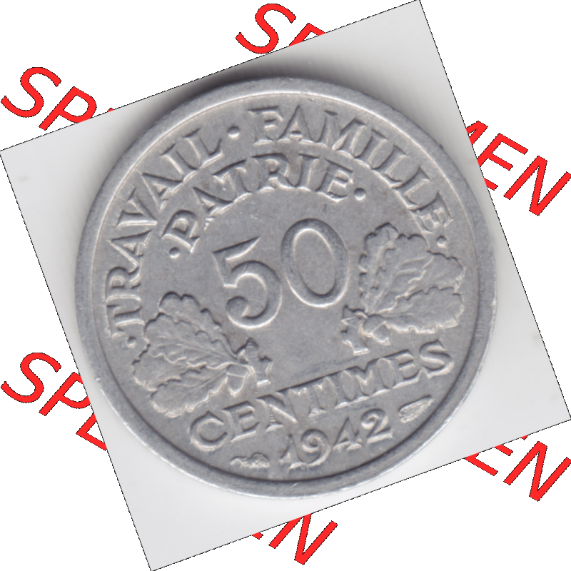 Münze Frankreich Umlaufmünzen Sammlung in PNG 1942-1944, 50 Centimes, Cent 1942 (1) - Digitales Münzen-Bildmaterial einer französischen Francs Münze aus Frankreich... Sammlung