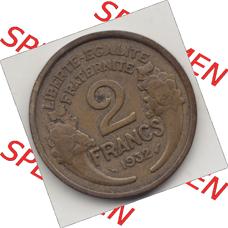 Münze Frankreich Umlaufmünzen Sammlung in PNG 1931-1941, 2 Franken 1932-1 LIBERTE EGALITE FRATERNITE (2) - Digitales Münzen-Bildmaterial einer französischen Francs Münze... Sammlung