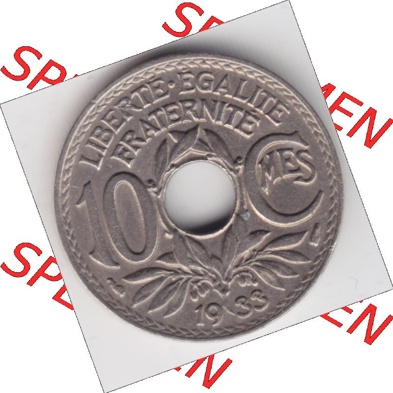 Münze Frankreich Umlaufmünzen Sammlung in PNG 1917-1938, 10 Centimes, Cent 1933 (1) - Digitales Münzen-Bildmaterial einer französischen Francs Münze aus Frankreich... Sammlung