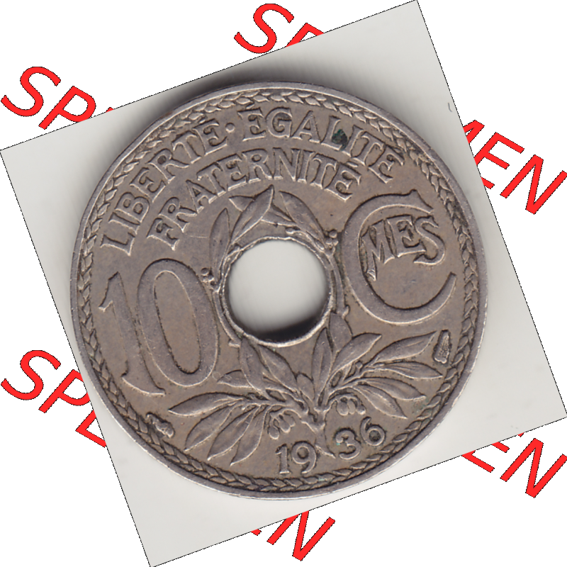 Münze Frankreich Umlaufmünzen Sammlung in PNG 1917-1938, 10 Centimes - Cmes 1936 (2) - Digitales Münzen-Bildmaterial einer französischen Francs Münze aus Frankreich... Sammlung
