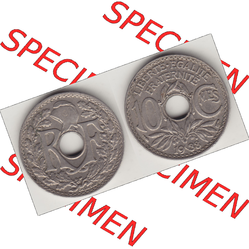 Münze Frankreich Umlaufmünzen Sammlung in PNG 1917-1938, 10 Centimes - Cmes 1938 (3) - Digitales Münzen-Bildmaterial einer französischen Francs Münze aus Frankreich... Sammlung
