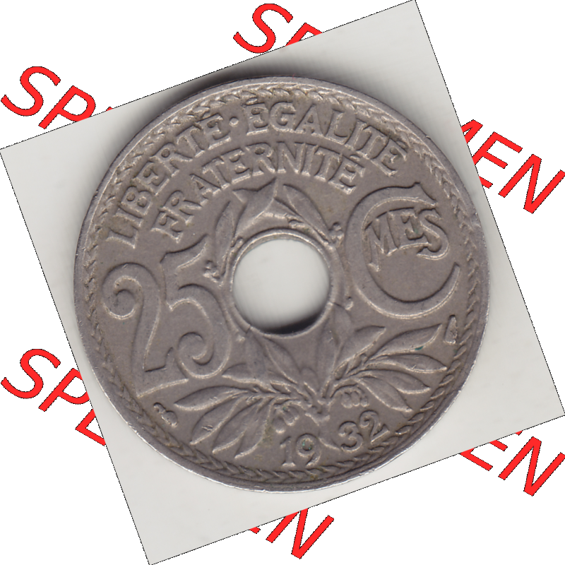 Münze Frankreich Umlaufmünzen Sammlung in PNG 1917-1937, 25 Cmes, Centimes 1932-1 LIBERTE EGALITE FRATERNITE (2) - Digitales Münzen-Bildmaterial einer französischen... Sammlung