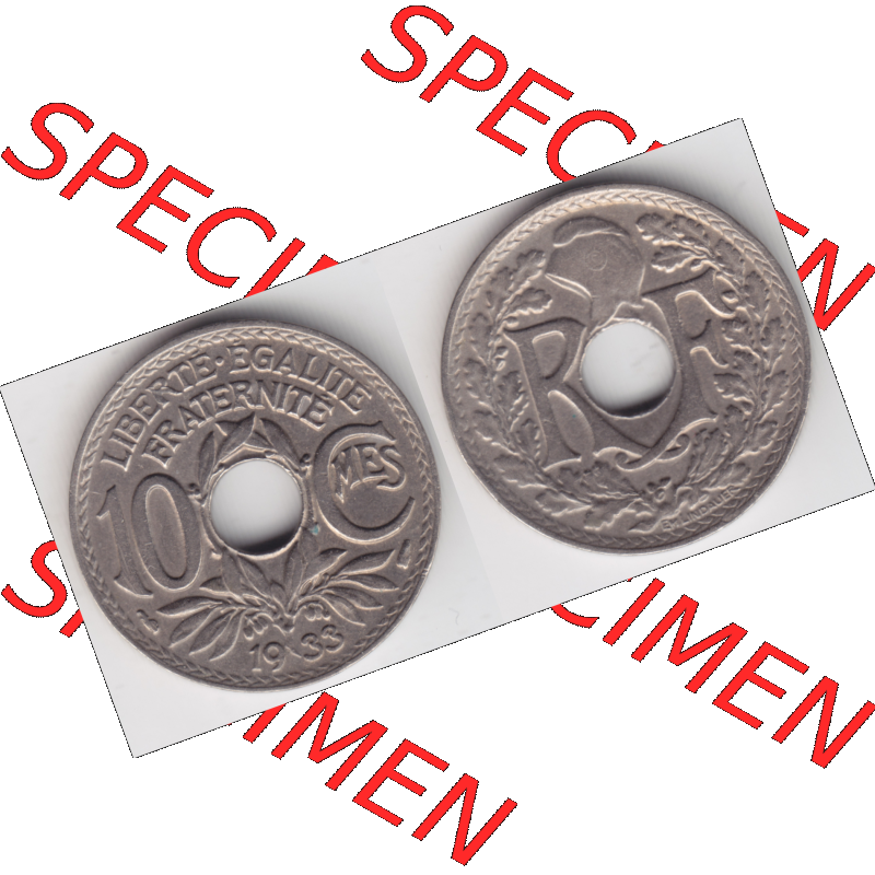 Münze Frankreich Umlaufmünzen Sammlung in PNG 1917-1938, 10 Centimes, Cent 1933 (3) - Digitales Münzen-Bildmaterial einer französischen Francs Münze aus Frankreich... Sammlung