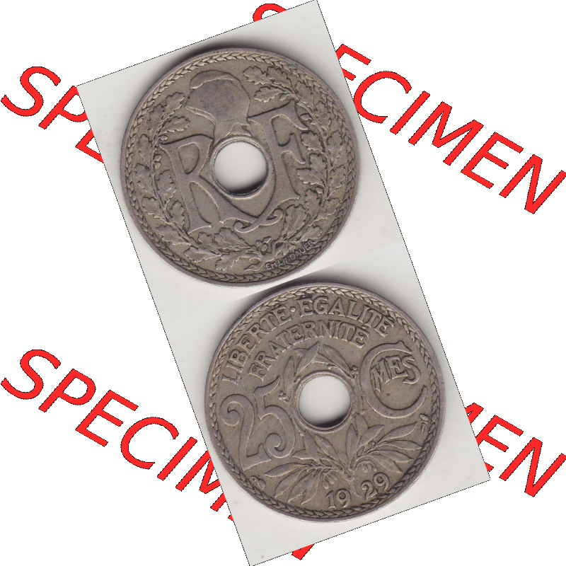 Münze Frankreich Umlaufmünzen Sammlung in PNG 1917-1937, 25 Cmes, Centimes 1929-1 LIBERTE EGALITE FRATERNITE (4) - Digitales Münzen-Bildmaterial einer französischen... Sammlung
