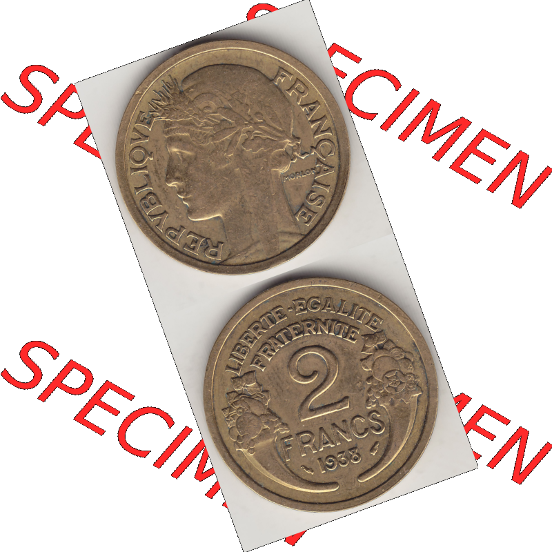 Münze Frankreich Umlaufmünzen Sammlung in PNG 1931-1941, 2 Franken 1938-1 LIBERTE EGALITE FRATERNITE (4) - Digitales Münzen-Bildmaterial einer französischen Francs Münze... Sammlung