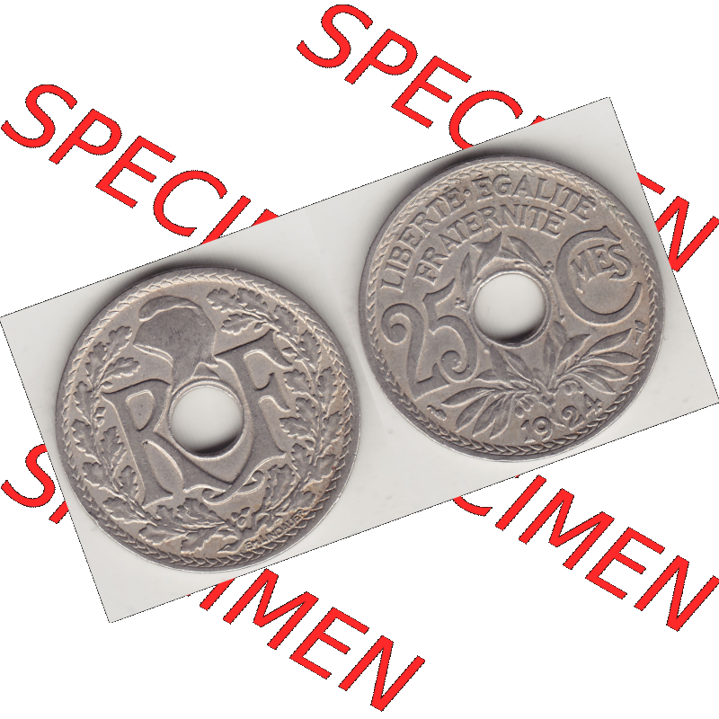 Münze Frankreich Umlaufmünzen Sammlung in PNG 1917-1937, 25 Cmes, Centimes 1924-1 LIBERTE EGALITE FRATERNITE (3) - Digitales Münzen-Bildmaterial einer französischen... Sammlung