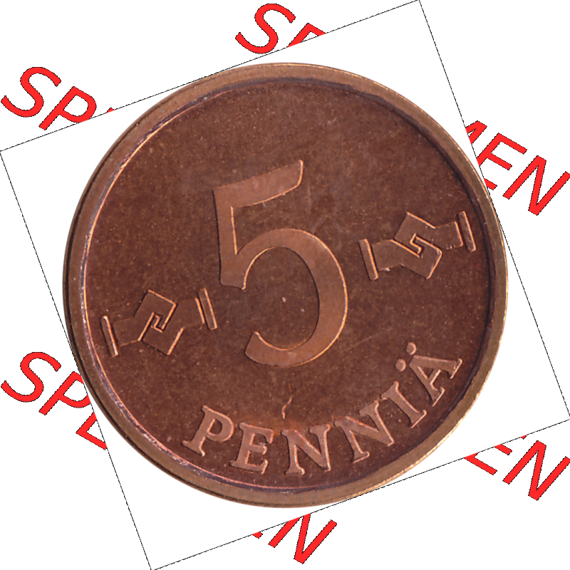 Münze Finnland / SUOMI Umlaufmünzen Sammlung in PNG 1963-1977, 5 Penny Penniä 1976-1, SUOMEN TASAVALTA (6) - Digital Münzen-Bildmaterial einer Münze aus... Sammlung