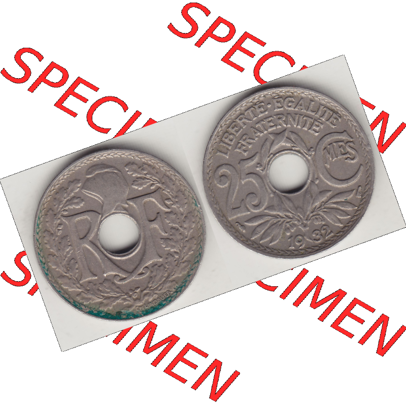 Münze Frankreich Umlaufmünzen Sammlung in PNG 1917-1937, 25 Cmes, Centimes 1932-1 LIBERTE EGALITE FRATERNITE (3) - Digitales Münzen-Bildmaterial einer französischen... Sammlung