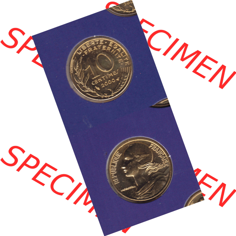 Münze Frankreich Umlaufmünzen Sammlung in PNG 2000, 10 Centimes (4) - Digitales Münzen-Bildmaterial einer französischen Francs Münze aus Frankreich in farbige mit... Sammlung