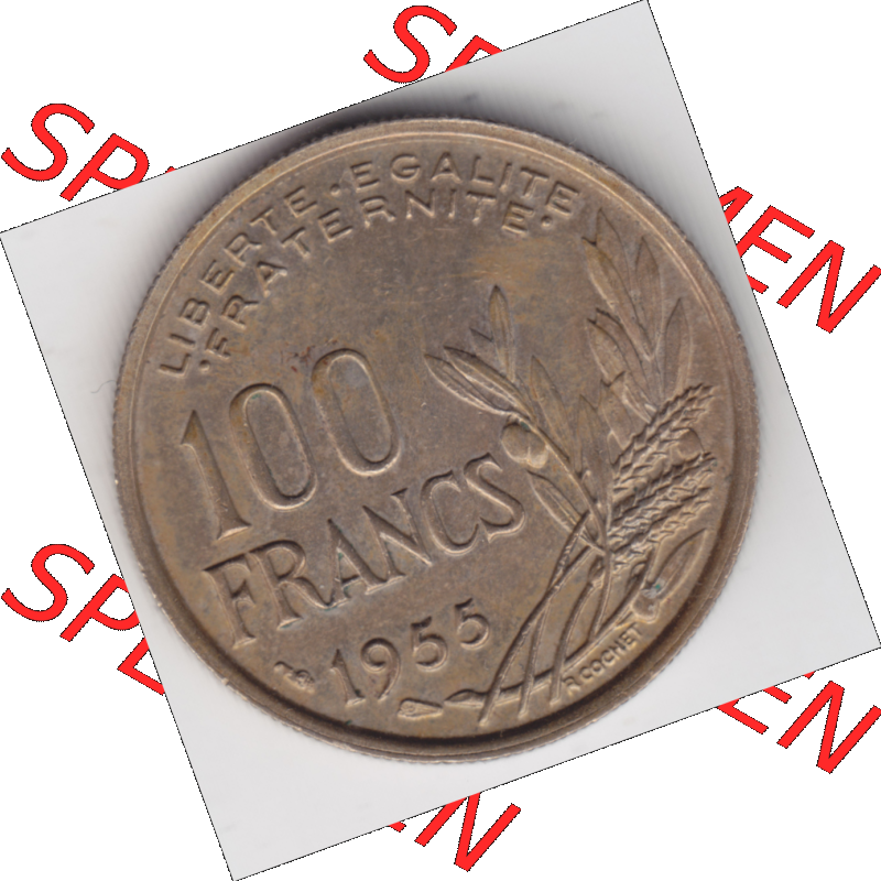 Münze Frankreich Umlaufmünzen Sammlung in PNG 1954-1958, 100 Francs, Franken Typ II 1955 (1) - Digitales Münzen-Bildmaterial einer französischen Francs Münze... Sammlung