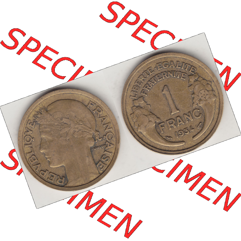 Münze Frankreich Umlaufmünzen Sammlung in PNG 1931-1941, 1 Franken, 1 Franc, 1934-1 LIBERTE EGALITE FRATERNITE (3) - Digitales Münzen-Bildmaterial einer französischen... Sammlung