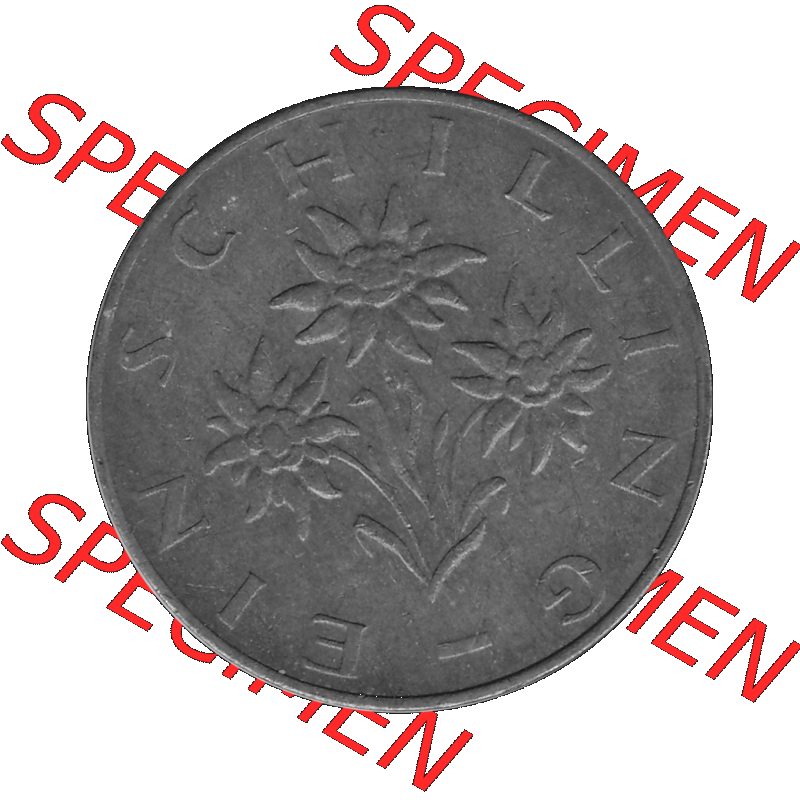 Alte Münzen Österreich 1 / Ein Schilling in Graustufen 1959-2001, 1 Schilling 1975-01 Graustufen. Rückseite mit Motiv der Gedenkmünze in Graustufen der 1 / Ein... Sammlung