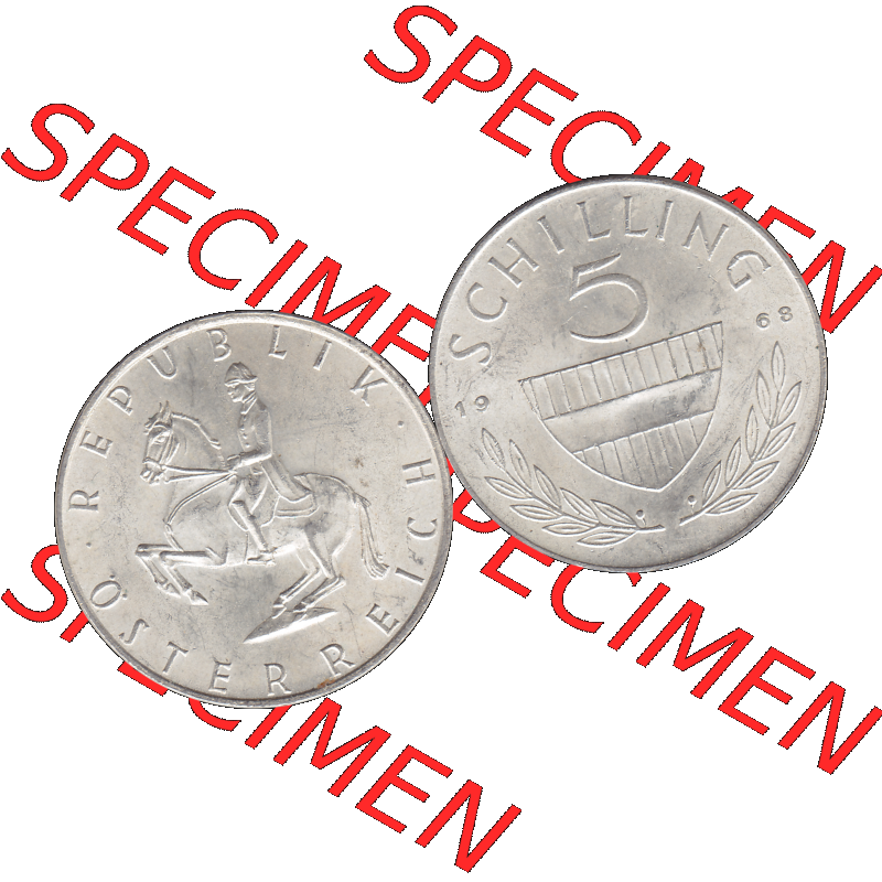 Alte Münze 5 / Fünf Schilling Österreich in original Farbgebung von Scanner transparenten PNG 1960-1968, 5 Fünf Schilling 1968-01, 5,20 Gramm 640er Silber,... Sammlung