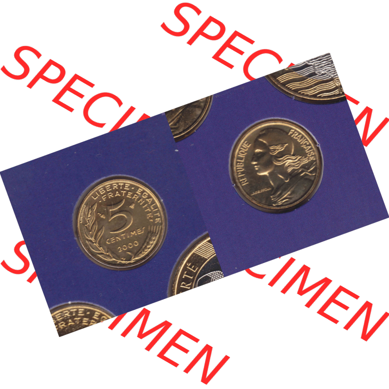Münze Frankreich Umlaufmünzen Sammlung in PNG 2000, 5 Centimes (3) - Digitales Münzen-Bildmaterial einer französischen Francs Münze aus Frankreich in farbige mit... Sammlung