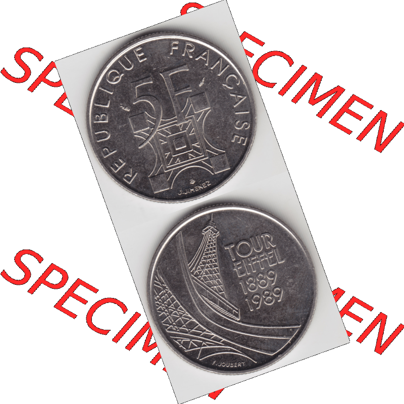 Münze Frankreich Umlaufmünzen Sammlung in PNG 1989-1989, 5 Francs Franken Eiffelturm (4) - Digitales Münzen-Bildmaterial einer französischen Francs Münze aus Frankreich... Sammlung