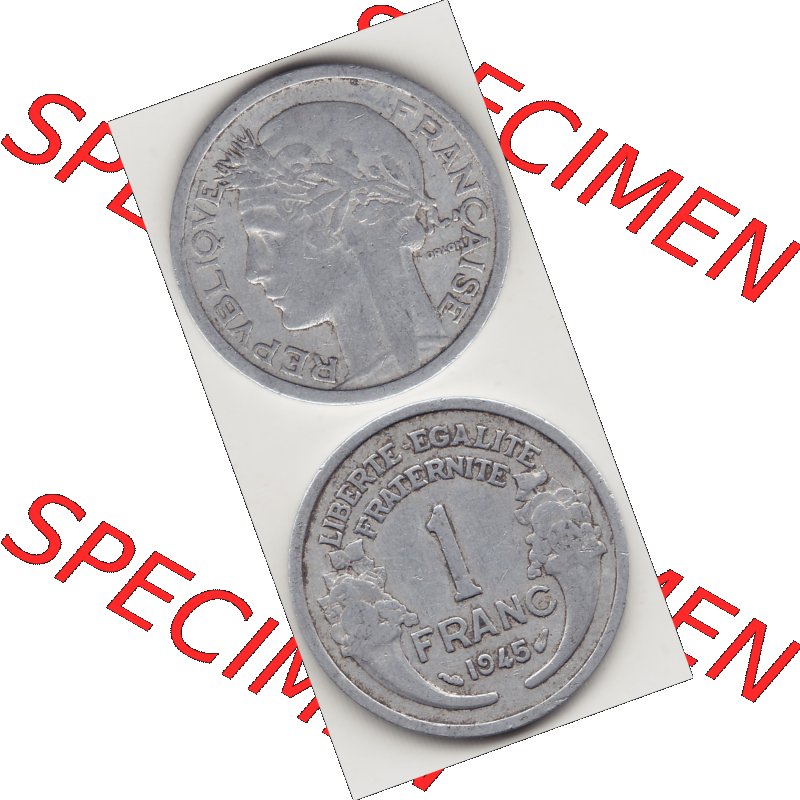 Münze Frankreich Umlaufmünzen Sammlung in PNG 1941-1959, 1 Franken - Francs 1945 (4) - Digitales Münzen-Bildmaterial einer französischen Francs Münze aus Frankreich... Sammlung