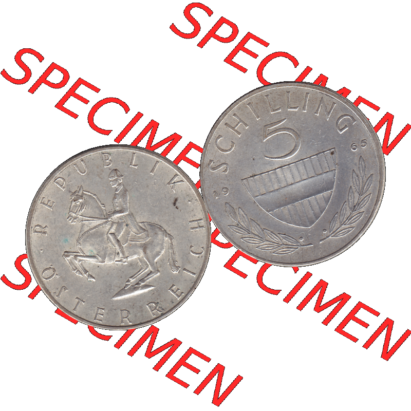 Alte Münze 5 / Fünf Schilling Österreich in original Farbgebung von Scanner transparenten PNG 1960-1968, 5 Fünf Schilling 1965-01, 5,20 Gramm 640er Silber,... Sammlung