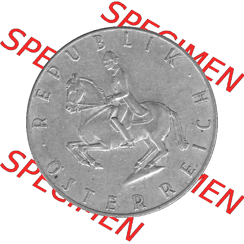 Alte Münze 5 / Fünf Schilling Österreich in s/w Schwarzweiß bzw. Graustufen Farbgebung von Scanner transparenten PNG 1960-1968, 5 Fünf Schilling 1960-01,... Sammlung