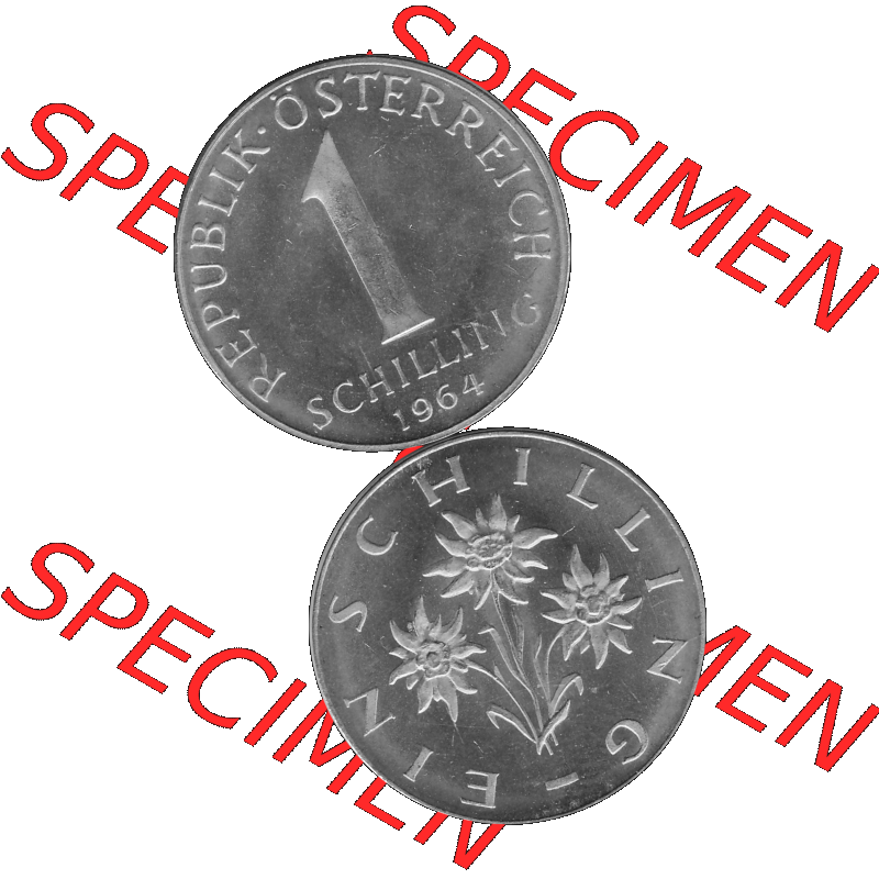 Alte Münzen Österreich 1 / Ein Schilling in Graustufen 1959-2001, 1 Schilling 1964-01 Graustufen. Vorderseite und Rückseite in Graustufen der 1/Ein Schilling-Münze... Sammlung