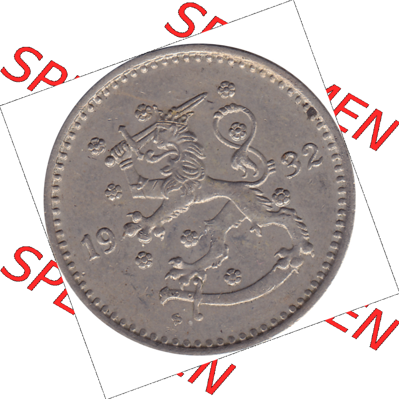 Münze Finnland / SUOMI Umlaufmünzen Sammlung in PNG 1928-1940, 1 finnische Mark, Markka 1932 (5) - Digital Münzen-Bildmaterial einer Münze aus Finnland in... Sammlung