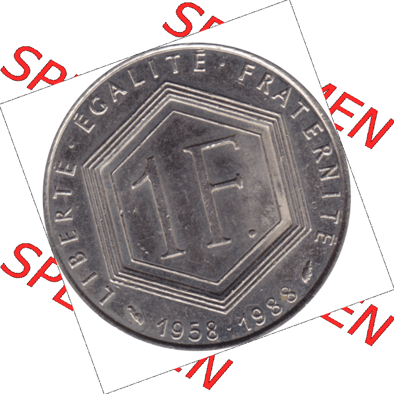 Münze Frankreich Umlaufmünzen Sammlung in PNG 1988-1988, 1 Francs, Franken 1988-01 (5) - Digitales Münzen-Bildmaterial einer französischen Francs Münze aus... Sammlung