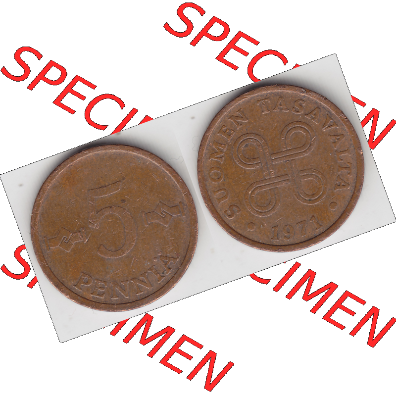 Münze Finnland / SUOMI Umlaufmünzen Sammlung in PNG 1963-1977, 5 Penniä (3) - Digital Münzen-Bildmaterial einer Münze aus Finnland in farbige mit einen Scanner... Sammlung