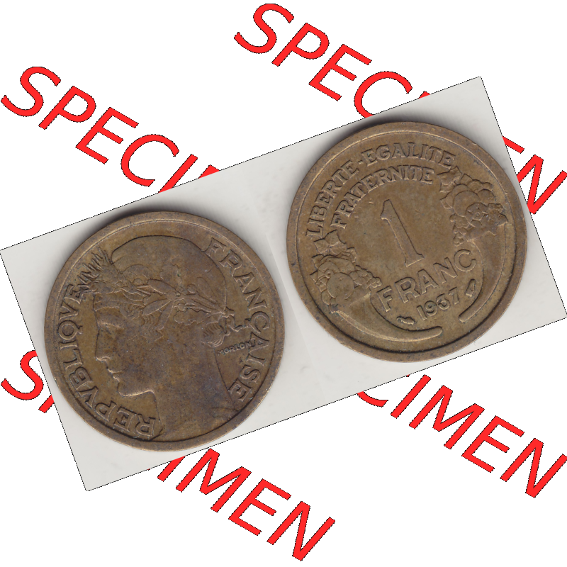 Münze Frankreich Umlaufmünzen Sammlung in PNG 1931-1941, 1 Franken, 1 Franc, 1937-1 LIBERTE EGALITE FRATERNITE (3) - Digitales Münzen-Bildmaterial einer französischen... Sammlung