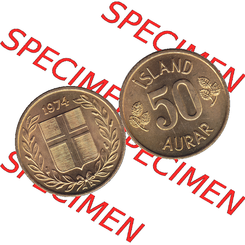 Alte Münze Island Umlaufmünze 1969-1974, 50 Aurar 1974-01, 50 Isländische Aurar. Vorderseite und Rückseite der Münze aus Island horizontal auf einen digitalen... Sammlung